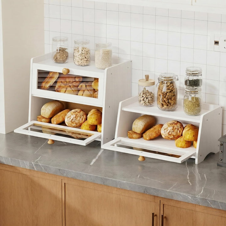 BAMBANG Brotkasten Bambus 2 Etagen Gross,Brotaufbewahrung Frischhalten Brotbehälter Brotschrank Brea