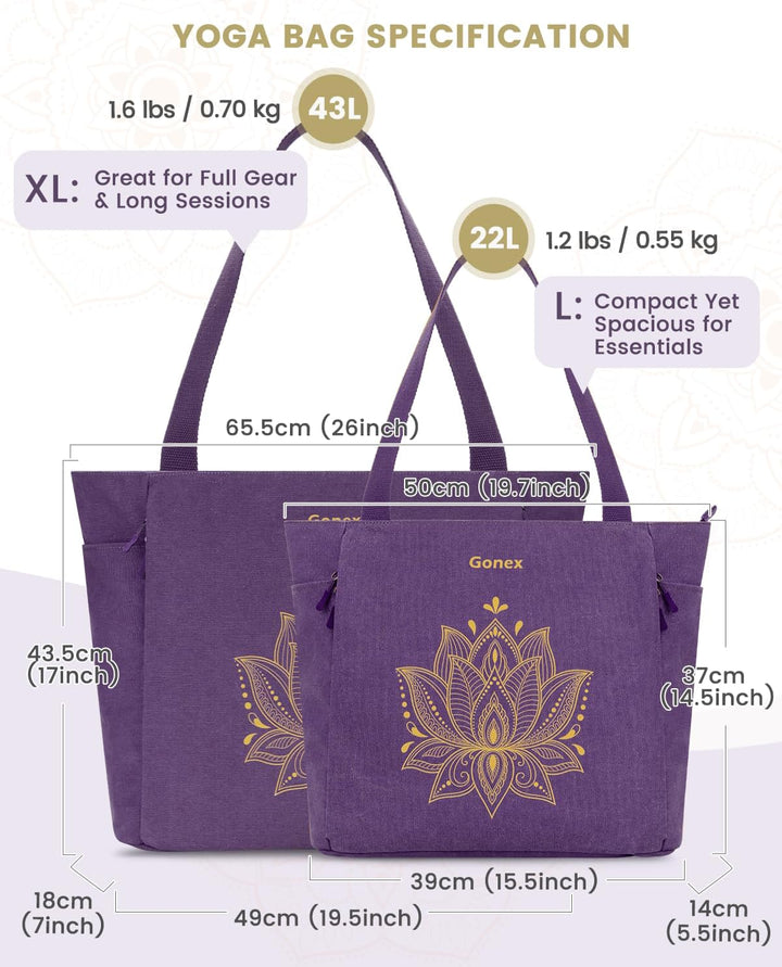 Gonex Yogatasche, Grosse Pilates Tragetasche mit Mehreren Taschen für Damen Herren, Robuste Canvas T