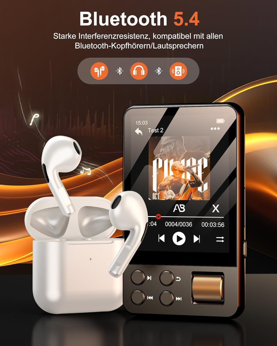 128GB MP3 Player Bluetooth 5.4 mit Kopfhörer, MP3 Player Kinder mit 2.4 Zoll Touchscreen, Musikplaye