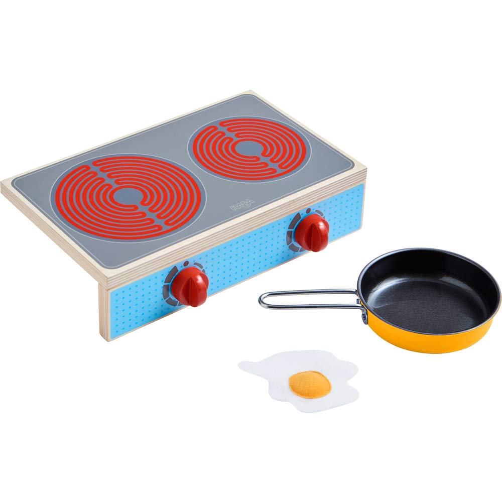 HABA 305132 - Kochstellen-Set Culina, mit 2 Herdplatten, 1 Pfanne und 1 Spiegelei, platzsparende Alt