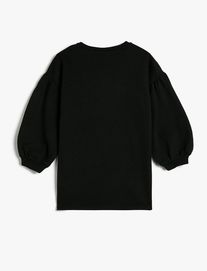 Koton Girls's Minnie Mouse Sweat Licenced Long Puff Sleeve Crew Neck Dress 9-10 Jahre 999 (Black), 9