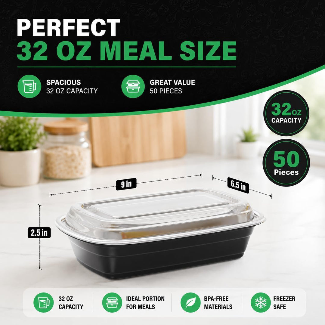 WUHUIXOZ 50 Stück 32oz Meal Prep Container mit, Prämie Wiederverwendbar Behälter für die Zubereitung