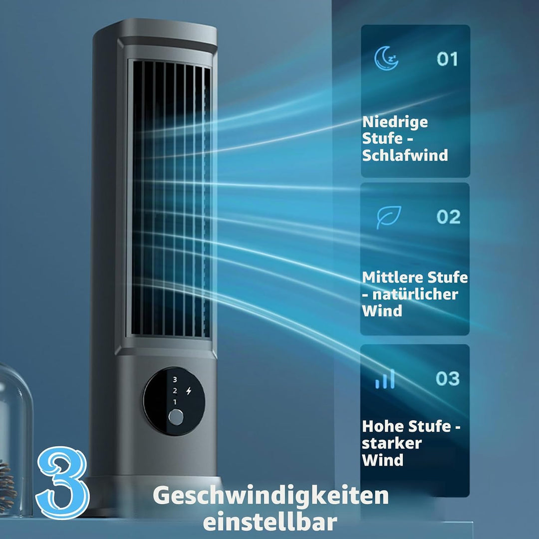 Goshyda Desktop-Turmventilator, Tragbarer Blattloser Tischventilator mit 3 Einstellbaren Geschwindig
