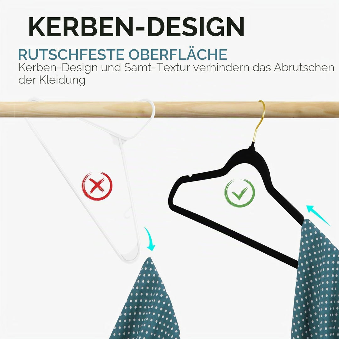 ManGotree Samt-Kleiderbügel mit 360° Drehbarem Goldhaken, rutschfeste Filz-Anzugbügel, Platzsparende