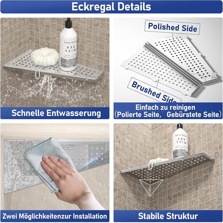 Wandablage 304 Edelstahl, Duschablage ohne Bohren mit Quadratloch | Modernes Schwebendes Design für