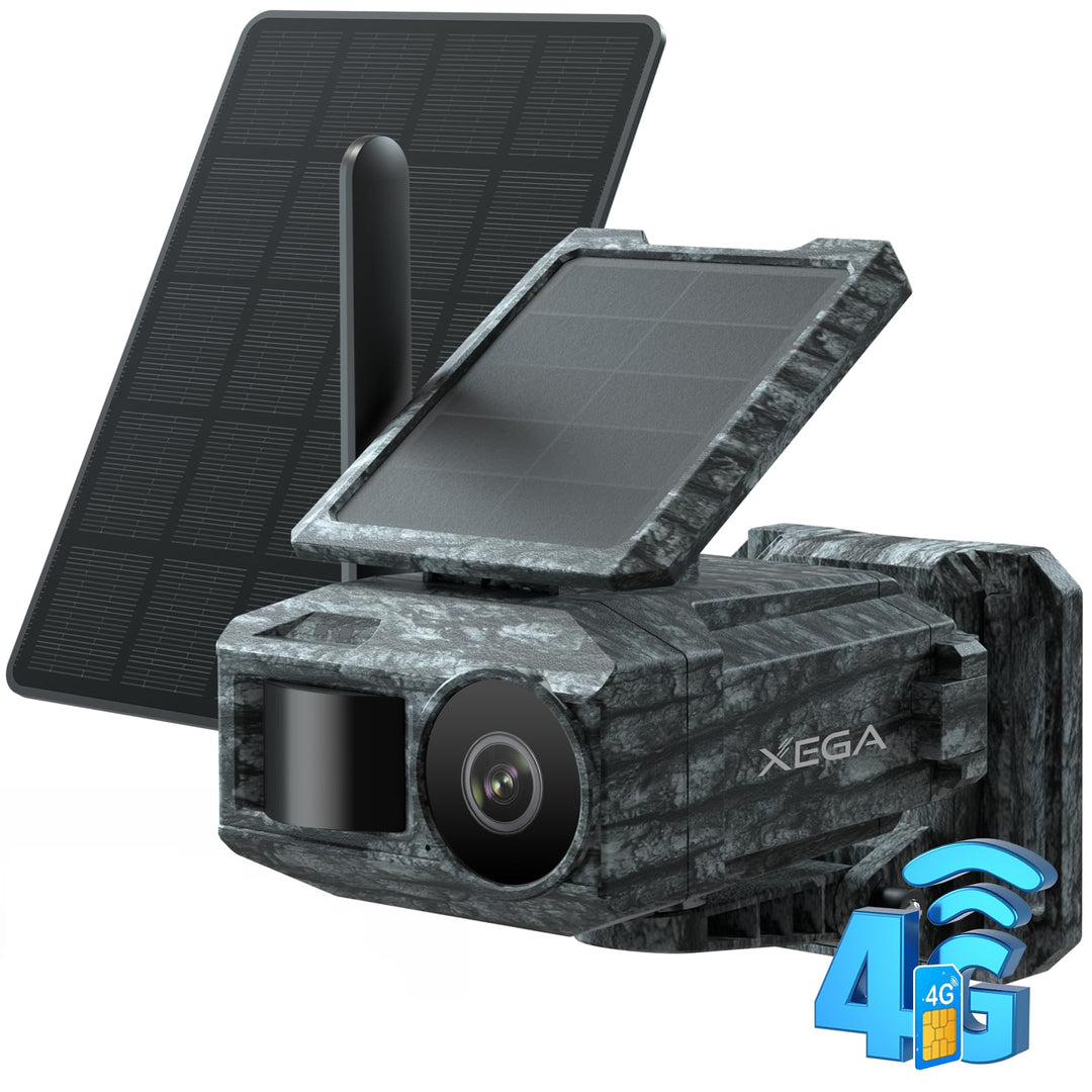 Xega 4G LTE Solar Überwachungskamera mit SIM-Karte & 2 Solarmodulen – Aussen Wildkamera Bewegungserk