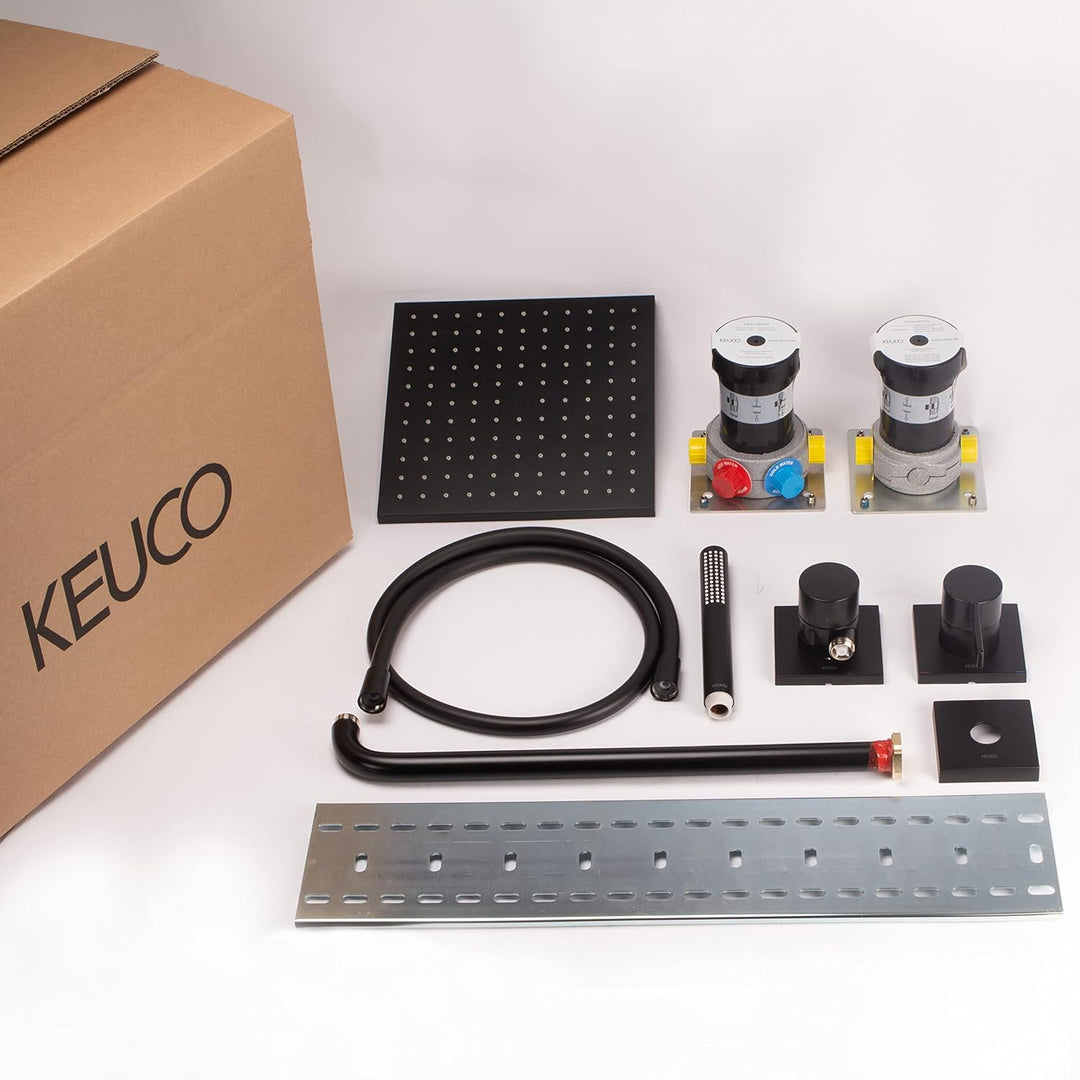 KEUCO IXMO Duschsystem 2 Verbraucher, schwarz, Komplett-Set mit IXMO Einhebelmischer, Kopf- und Hand