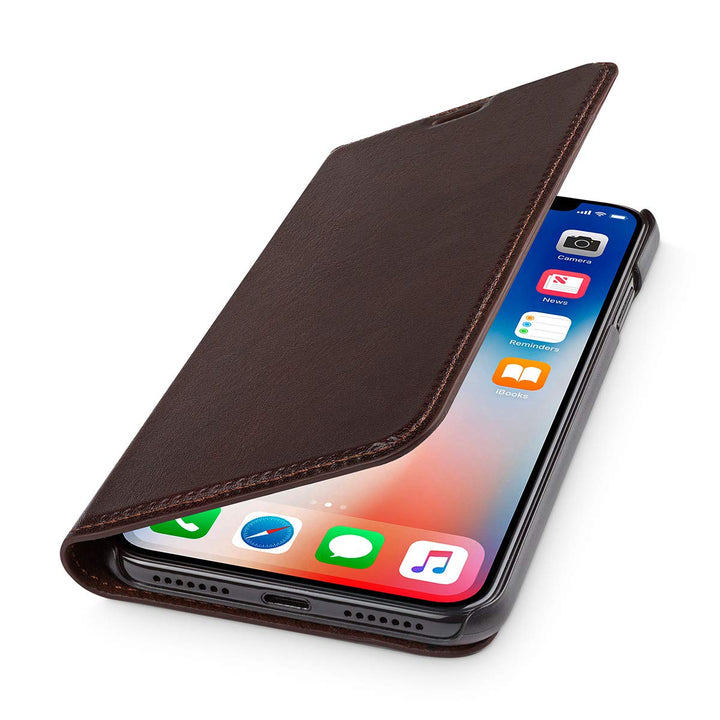 WIIUKA Echt Ledertasche - TRAVEL Italy - für Apple iPhone XS MAX - PFLANZLICH GEGERBTES Leder - Brau