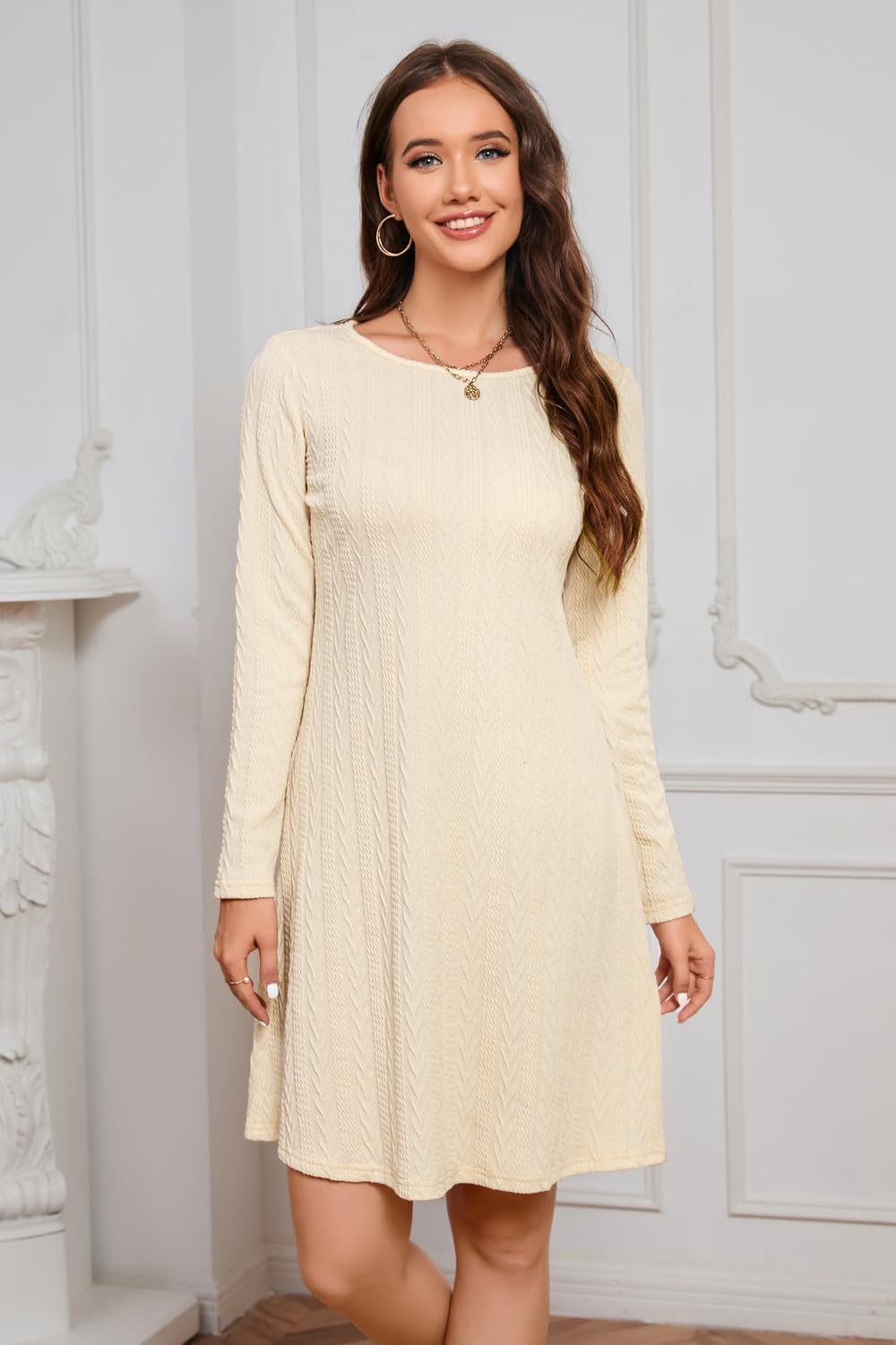 STYLEWORD Strickkleid Damen Kleid Langarm Herbstkleid Pulloverkleid Elegant Herbst Winterkleid Tunik
