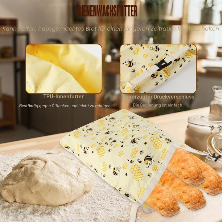 2 Stück Bienenwachs Brotbeutel Gross, Wiederverwendbare Brotbeutel mit Bienenwachs, 43x33 cm Brotbeu