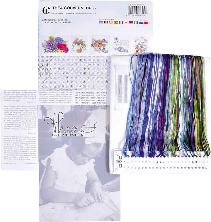 Thea Gouverneur - Kreuzstich-Set - Hortensien-Anemone - Aida - 16 Count - Für Erwachsene - 3025A, Ho