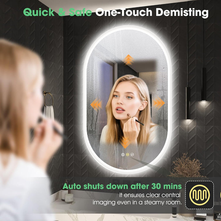 S'bagno Badspiegel-mit-Beleuchtung 100x60cm, Oval-Badezimmerspiegel-mit-Beleuchtung und Bluetooth, E