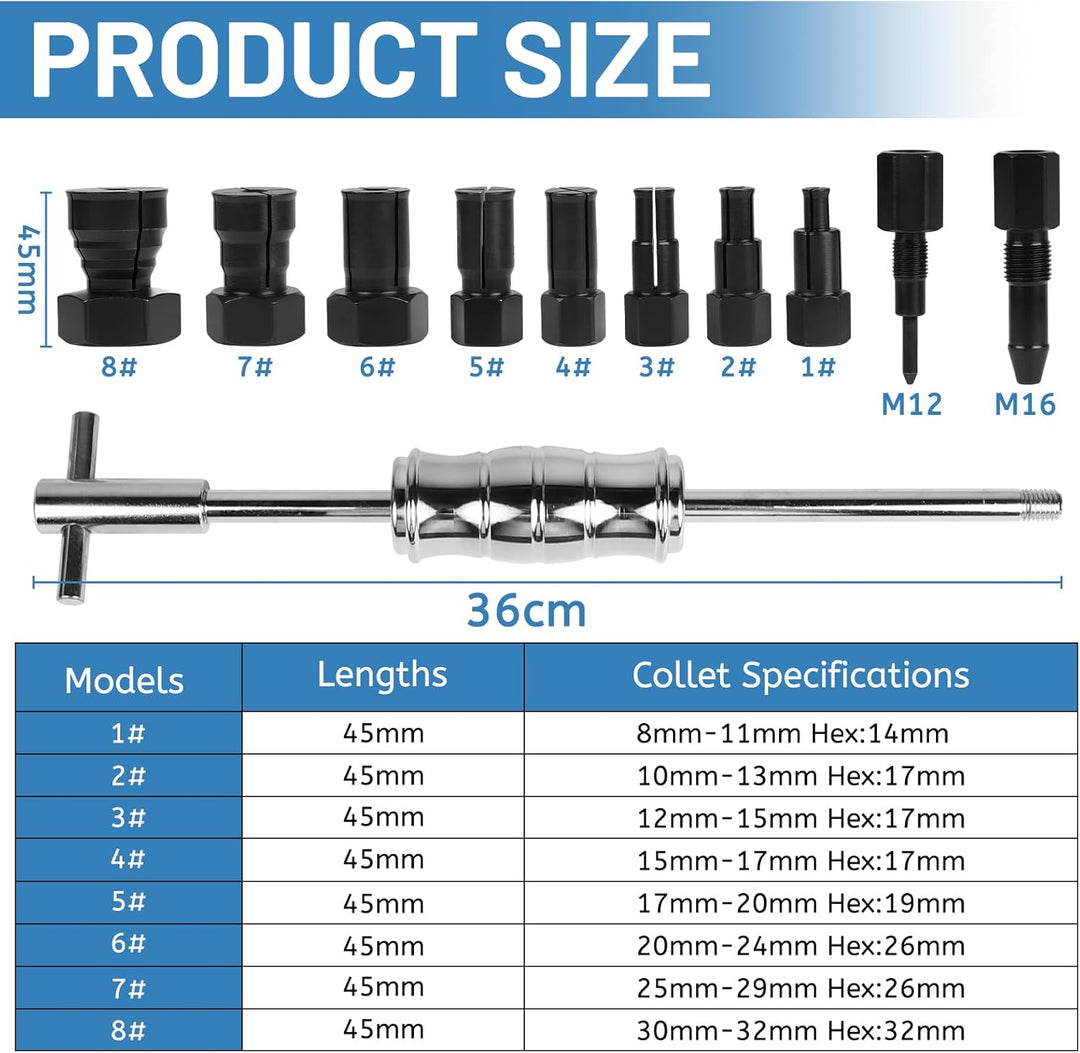 12 TLG Lagerabzieher 8-32 mm Sackloch Innenlager Abzieher Lager Abzieher Set mit Gleithammer und Erw