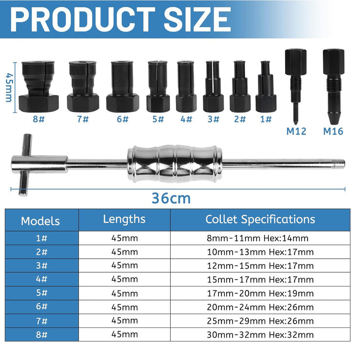 12 TLG Lagerabzieher 8-32 mm Sackloch Innenlager Abzieher Lager Abzieher Set mit Gleithammer und Erw