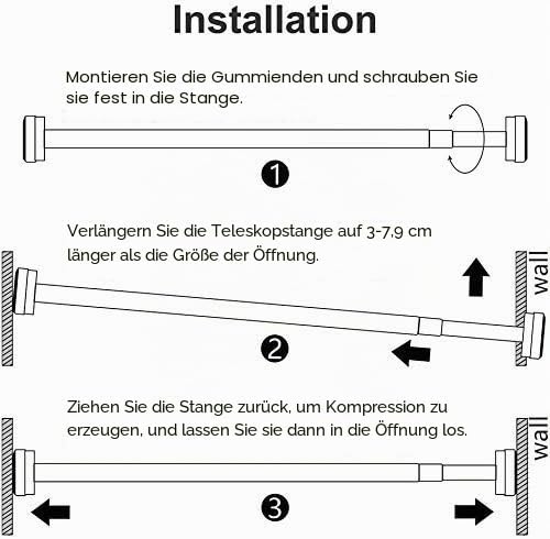 Teleskopstange Vorhangstange Duschvorhangstange ohne Bohren 115-200 CM, Edelstahl Shower Curtain Rod