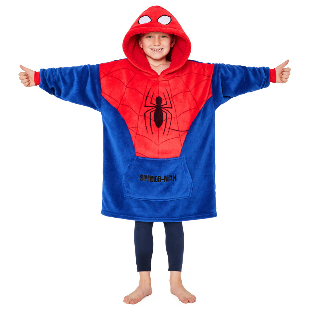 Marvel Spiderman Hoodie Decke Kinder Jungen Übergrösse Kuscheldecke mit Ärmeln, Warm Fleece Kapuzenp