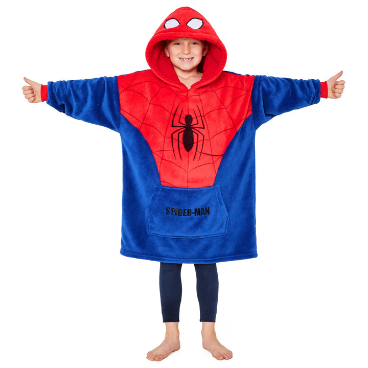 Marvel Spiderman Hoodie Decke Kinder Jungen Übergrösse Kuscheldecke mit Ärmeln, Warm Fleece Kapuzenp