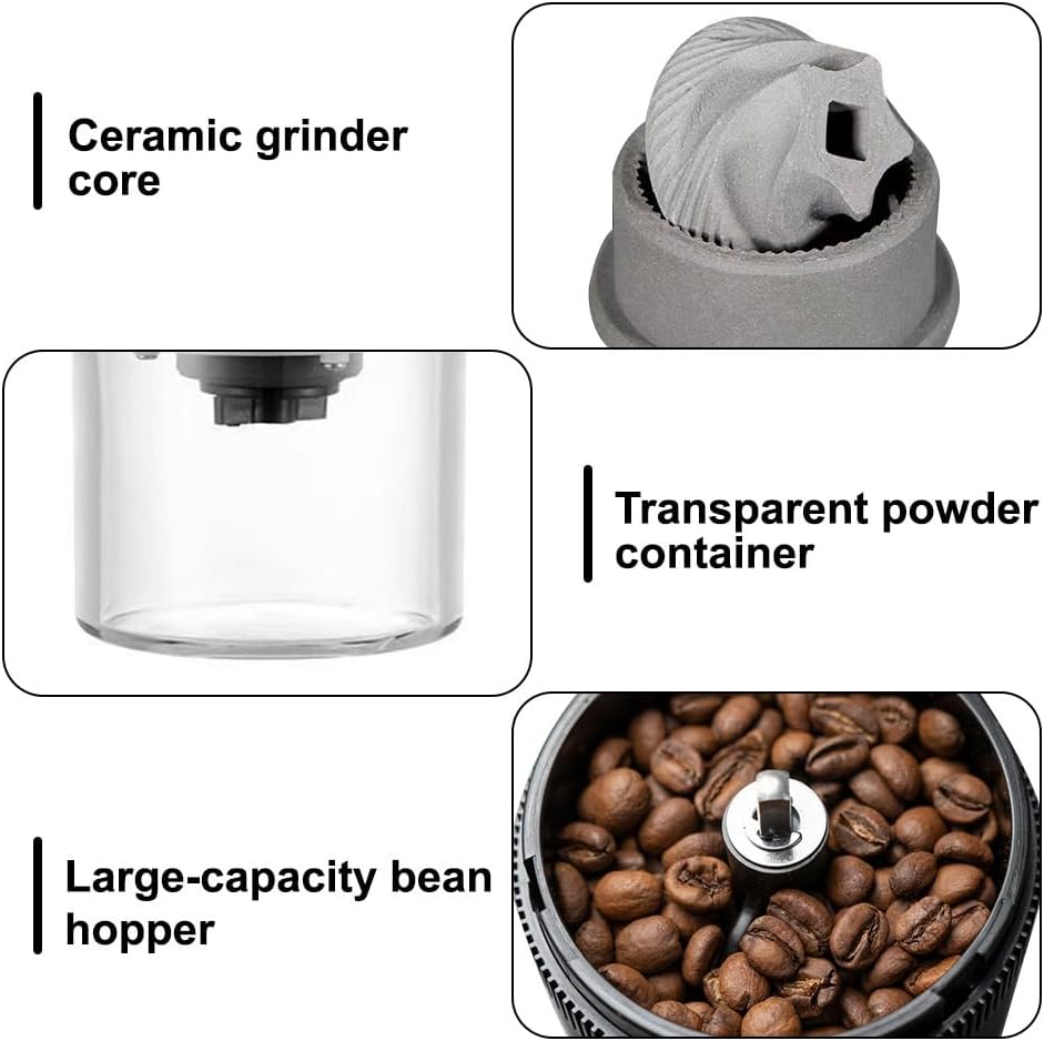 Kaffeemühle, Tragbare Kleine Bohnenmühle, Stufenlos Einstellbarer Mahlgrad, 1250 mAh, USB Wiederaufl