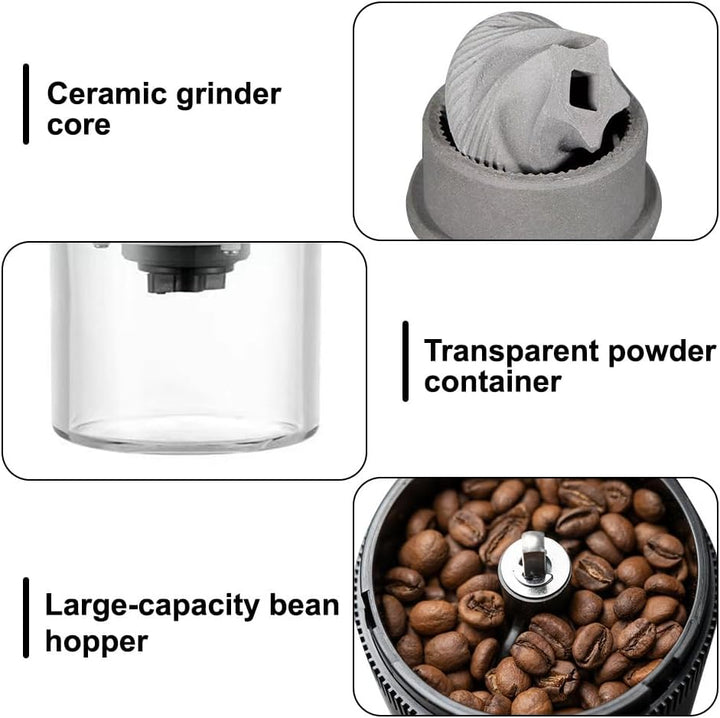 Kaffeemühle, Tragbare Kleine Bohnenmühle, Stufenlos Einstellbarer Mahlgrad, 1250 mAh, USB Wiederaufl