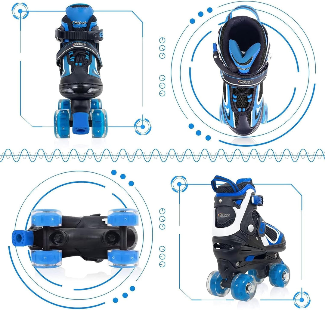 Nattork Kinder Rollschuhe für Jungen Mädchen, 4 Grössen Verstellbare Quad Skates, Roller Skates mit