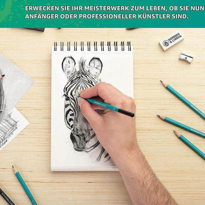 XL Zeichen-Set | Skizzen-, Graphit- und Kohlestifte | Enthält 100-Seiten-Zeichenblock, mit Geknetete