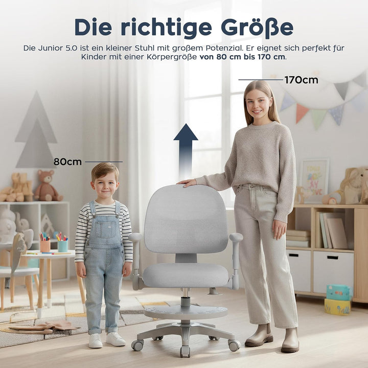 MARK ADLER Junior 5.0 Grey | Kinder Schreibtischstuhl Ergonomischer Bürostuhl Kinderdrehstuhl Jugend