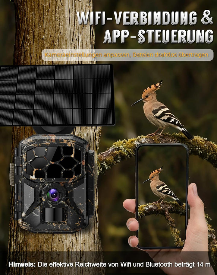 Wildkamera, 8K 60MP Solar Wildkamera mit Handyübertragung App, 7800mAh Akku, Bewegungsmelder 0,1s Au