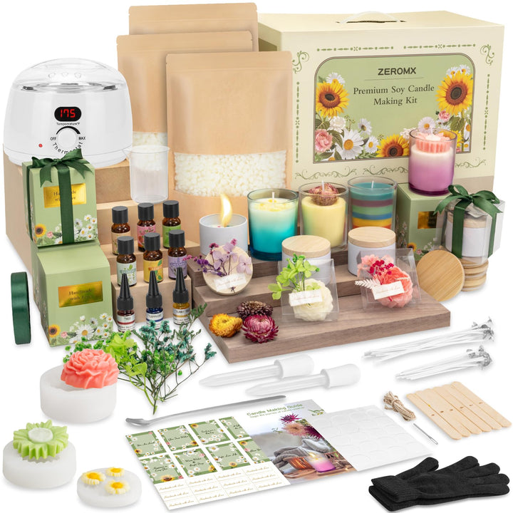 ZEROMX Kerzen Selber Machen Set, 1200g Sojawachs DIY Kerzenherstellung Kit für Erwachsene Anfänger E