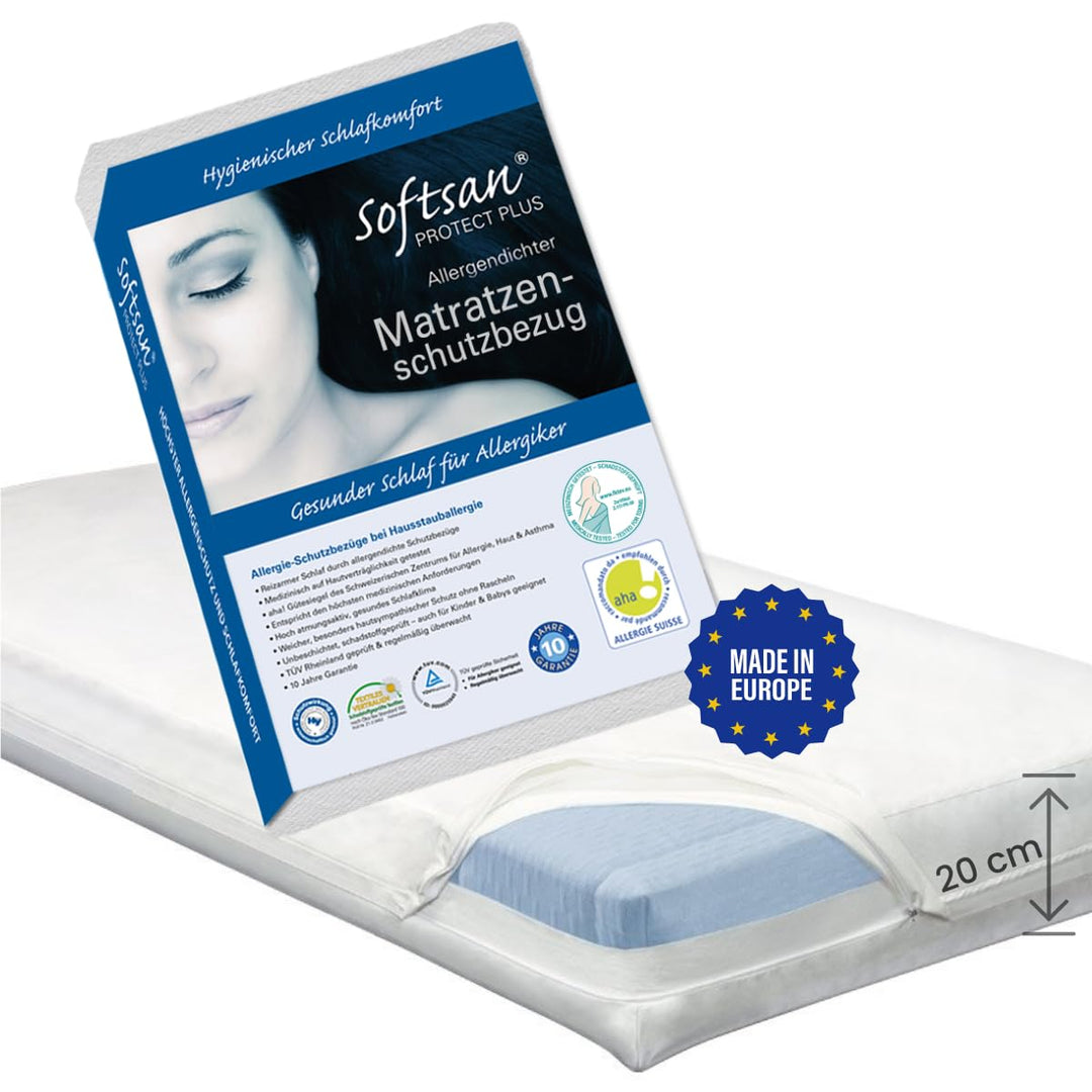 Softsan Protect Plus Matratzenbezug milbendicht 90x200x20 cm, Höhe 20 cm, Encasing, Milbenschutz für