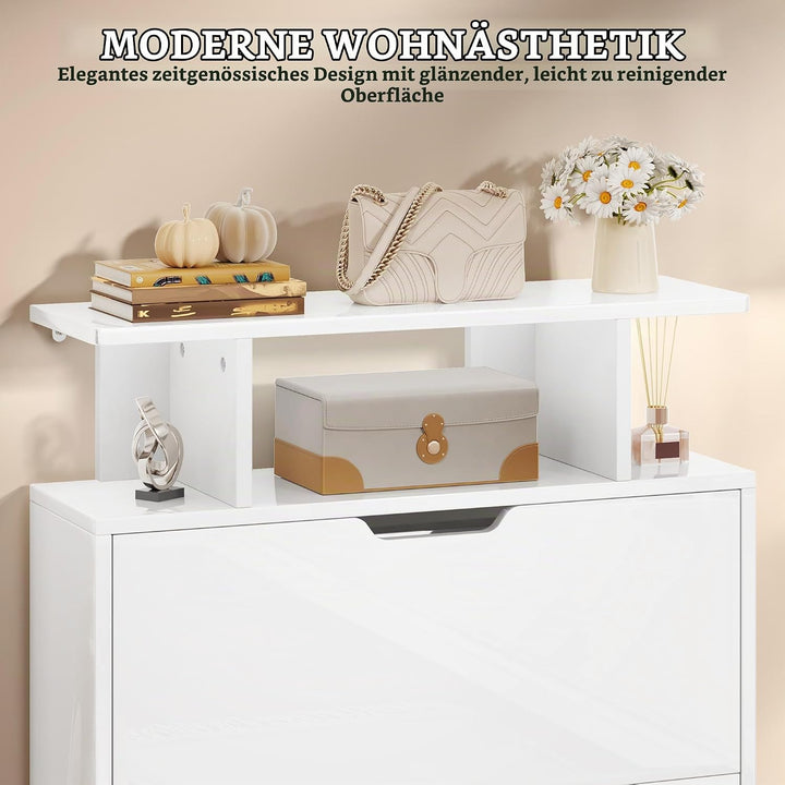 YITAHOME Schuhschrank Schmal Hochglanz, Schuhkipper mit 2 Klappen,80 x 24 x 106 cm Schuhregal schmal