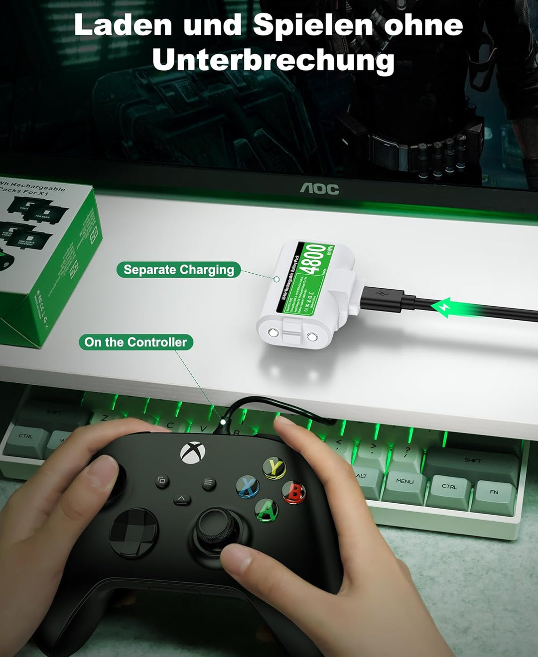 Akku für Xbox Controller, 2 x 3600mWh Wiederaufladbare Akku für Xbox Series X Controller, Akku mit 4