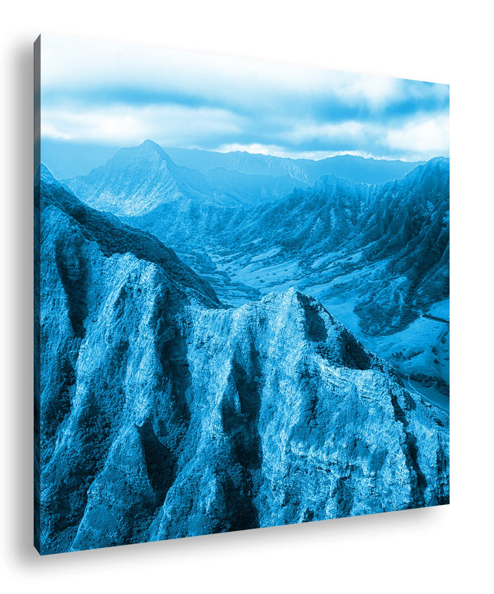 deyoli Gebirgspass in Hawaii Format: 70x70 Effekt: Monocrome Blau als Leinwandbild, Motiv fertig ger