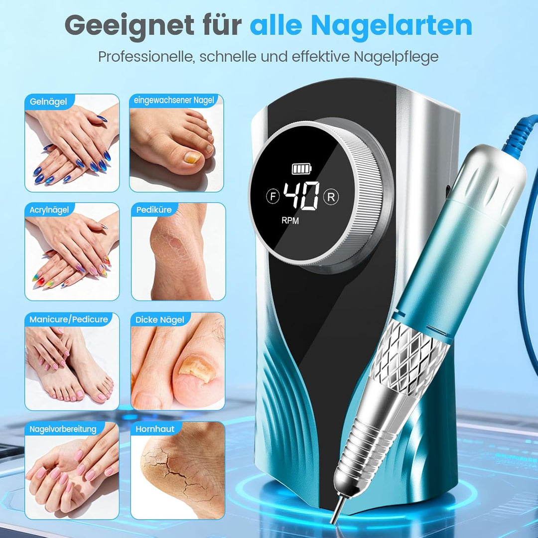 Elektrische Nagelfräser mit LCD-Display, 35000 U/min Tragbar Nagelfeile für Acryl und Gelnägel, Gerä