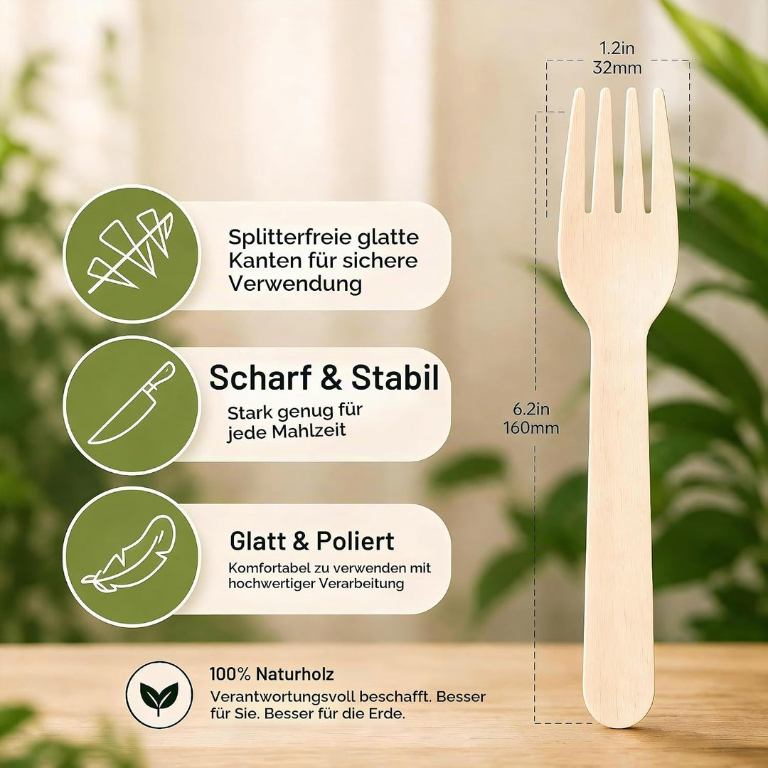 500 Holz Gabeln (Wooden Forks) Einwegbesteck Satz - Alternative zu Plastik Gabeln, Umweltfreundlich,