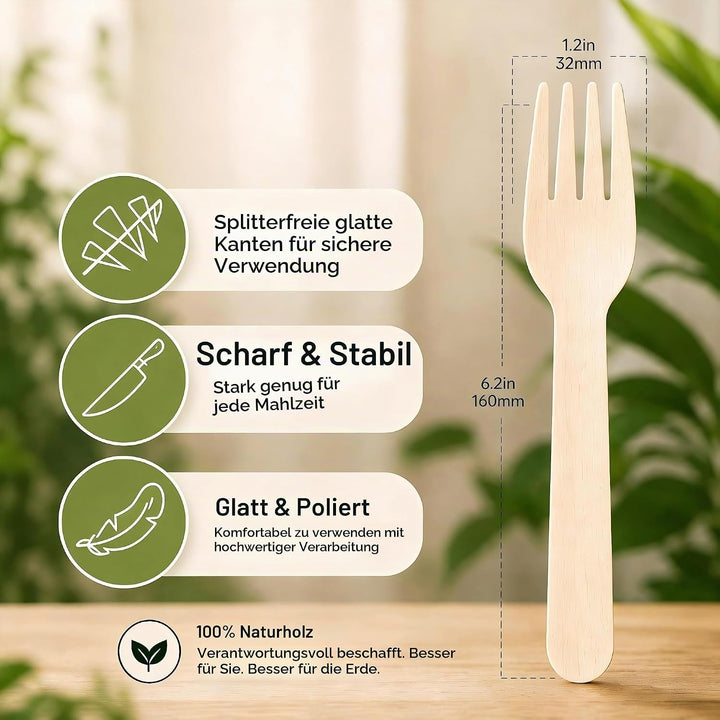 500 Holz Gabeln (Wooden Forks) Einwegbesteck Satz - Alternative zu Plastik Gabeln, Umweltfreundlich,