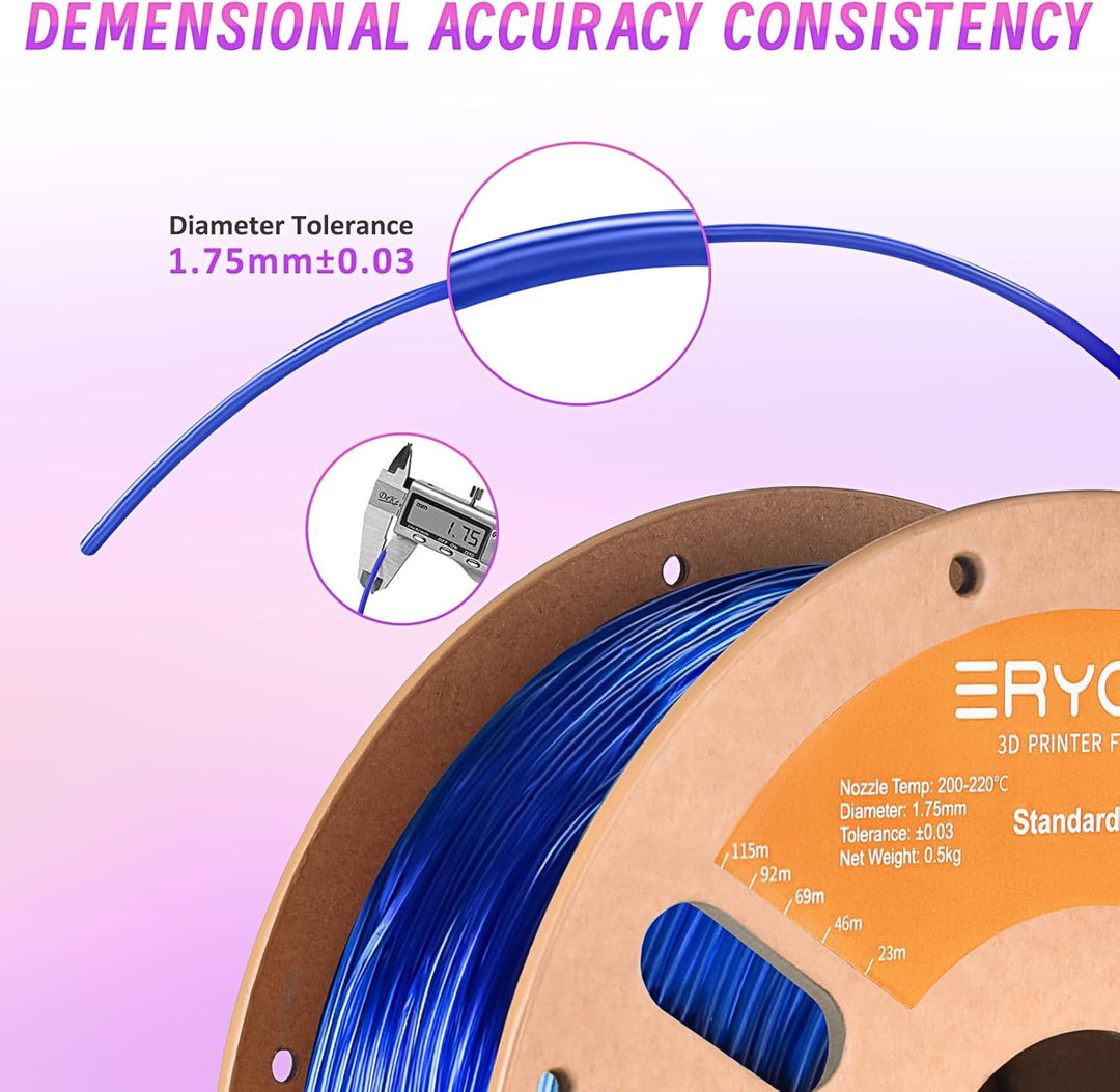 ERYONE TPU Filament 1.75mm, 3D Drucken Filament TPU, 0.5kg 1 Spool, Transparent Blue 0.5kg-e-Transpa