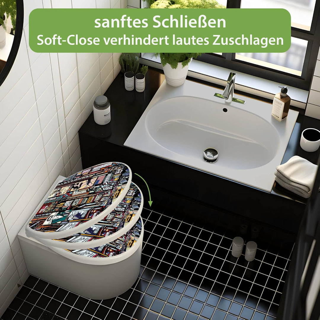 banjado Toilettendeckel mit Absenkautomatik 44,5x37cm - Soft Close Toilettensitz - WC Sitz mit Absen