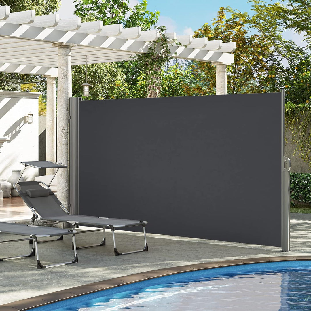 LARMNEE Alu-Seitenmarkise, ausziehbar, 180 x 300 cm, Sichtschutz, Sonnenschutz, Blickdicht, Seitenro
