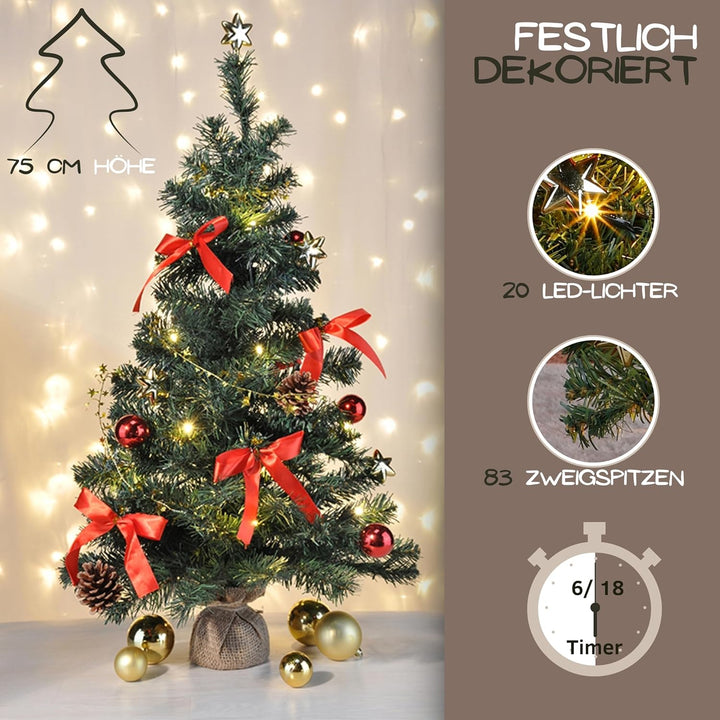 HI Künstlicher Weihnachtsbaum 75 cm Tannenbaum Christbaum Dekobaum beleuchtet und