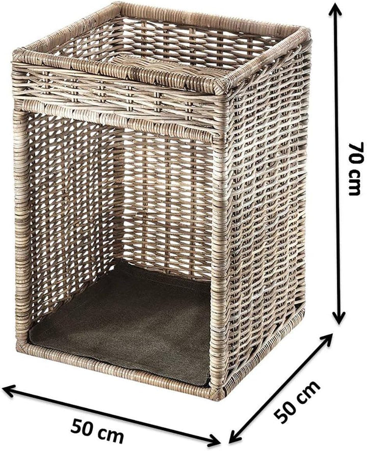 Kobolo Kaminholzregal für Kaminholz - mit Ablagefläche - Rattan grau - 50x50x70 cm