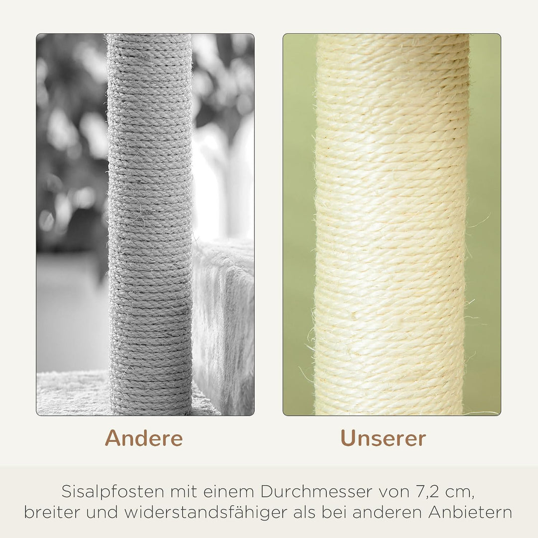 PawHut Kratzbaum 100 cm mit Sisalstämme für mittelgrosse Katzen Beige | Grosse Plattform, Mehrstöcki