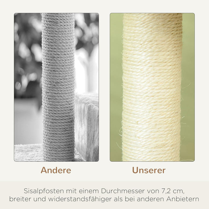 PawHut Kratzbaum 100 cm mit Sisalstämme für mittelgrosse Katzen Beige | Grosse Plattform, Mehrstöcki
