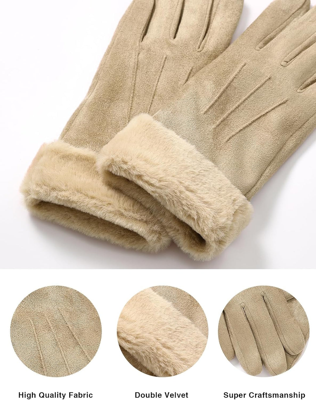 vislivin Handschuhe Damen Winter Warm Handschuhe Touchscreen Handschuh mit Gefütterte Beige L, Beige