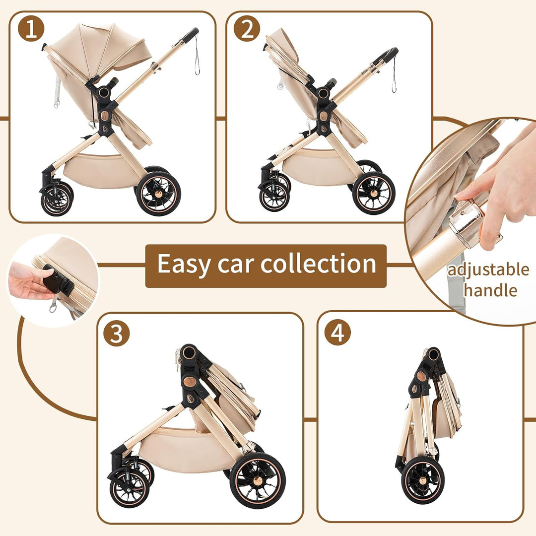 BEBBY Kinderwagen, Standard-Kinderwagen, Kinderwagen 3 in 1,Kinderwagen mit Faltbarem Tragbarem für