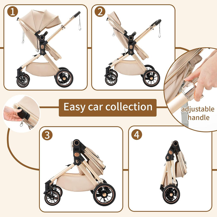 BEBBY Kinderwagen, Standard-Kinderwagen, Kinderwagen 3 in 1,Kinderwagen mit Faltbarem Tragbarem für