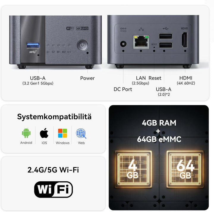 LincStation E1 4-Bay NAS Speicher, 4GB RAM, 64GB eMMC, 2.5GbE Port, Quad-Core, HDMI 2.0 für 4K Media