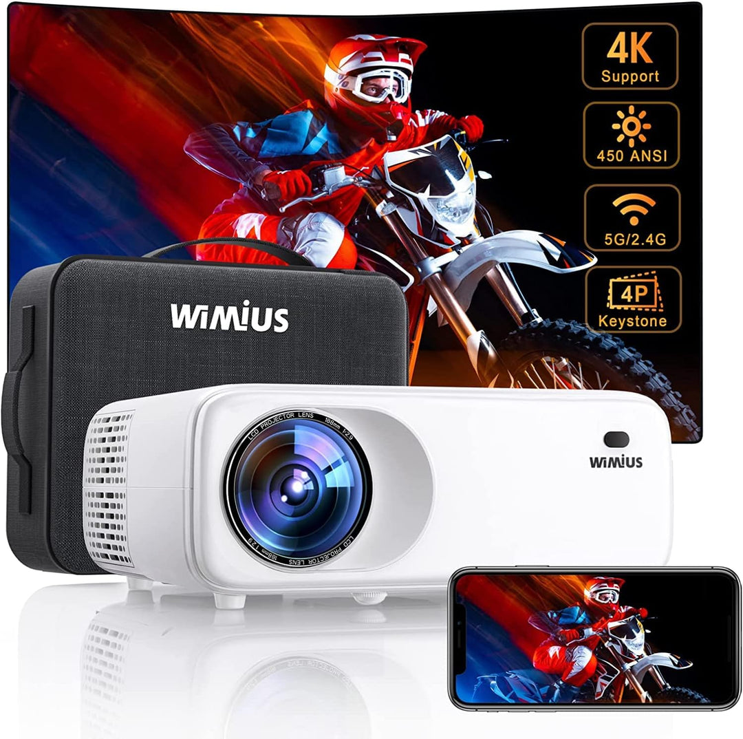 Beamer Full HD 5G WiFi Bluetooth, 9500 Lumen Native 1080P Beamer 4K Video Unterstützt WiMiUS W6 LED