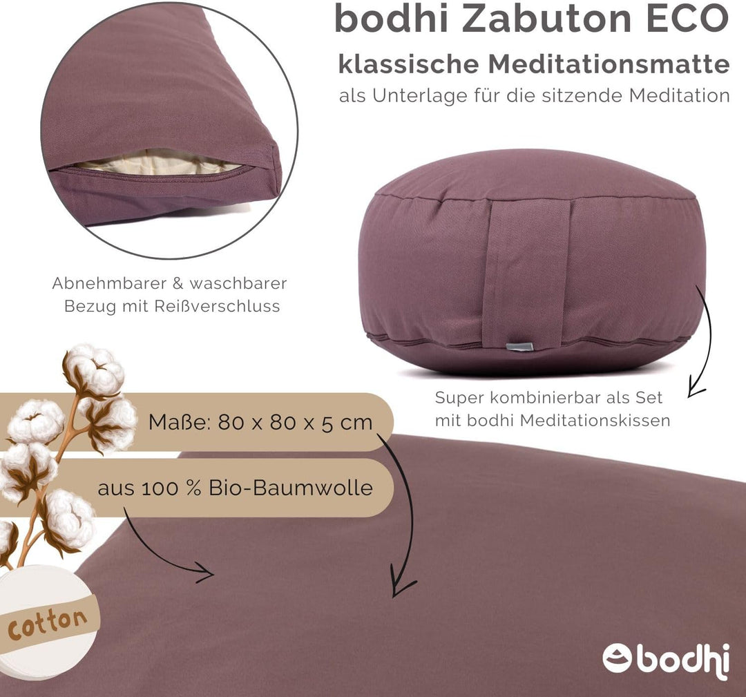 Bodhi Neu Meditationsmatte ZABUTON | ECO Serie | Klassische Yoga Matte mit abnehmbarem Bezug aus 100
