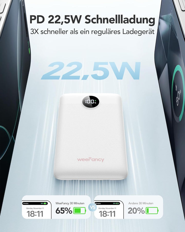 Power Bank 10000mAh Powerbank Klein Mini Powerbank mit integrierten Kabeln USB C Externe Handyakkus
