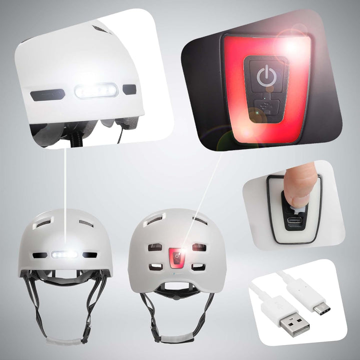 Crazy Safety Vertigo Matt Schwarz Fahrradhelm mit Vorder- und Rücklicht USB | Skater-Helm für Roller